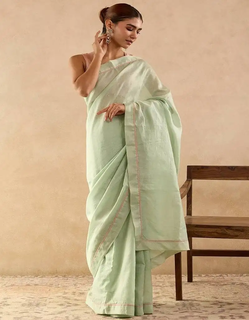 Green plain chanderi saree