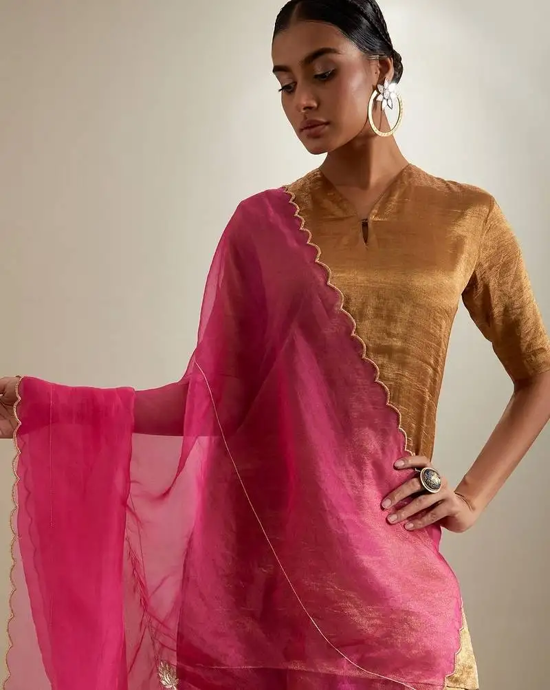 Gold plain silk sharara