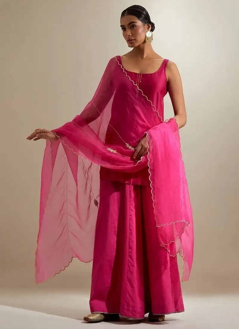 Hot pink plain chanderi sharara