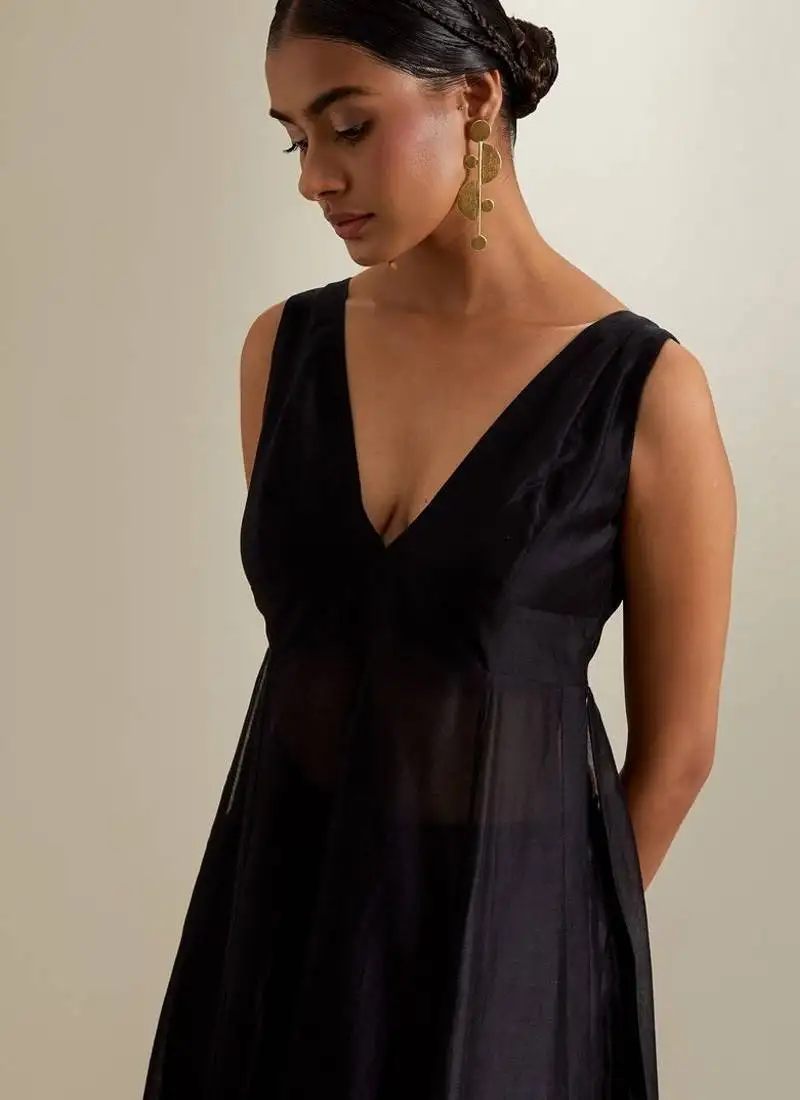 Black plain chanderi kurta set