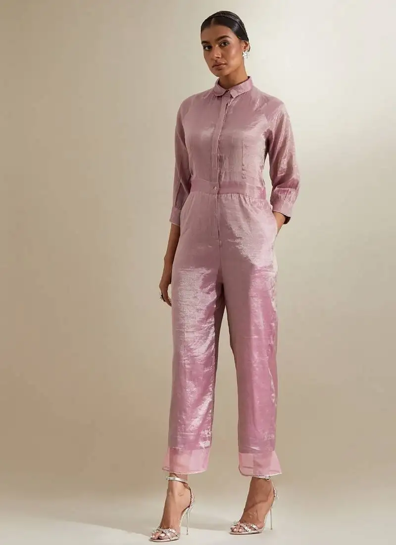 Light-pink plain silk jumpsuit