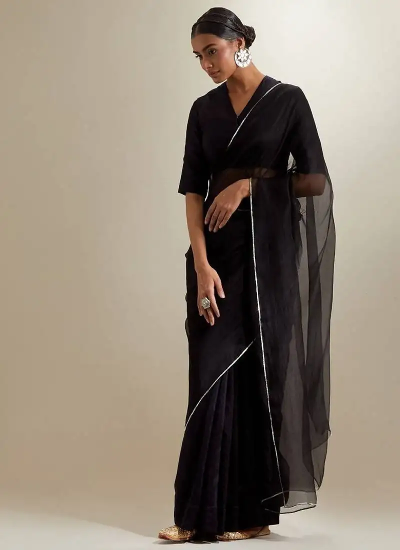 Black plain chanderi saree