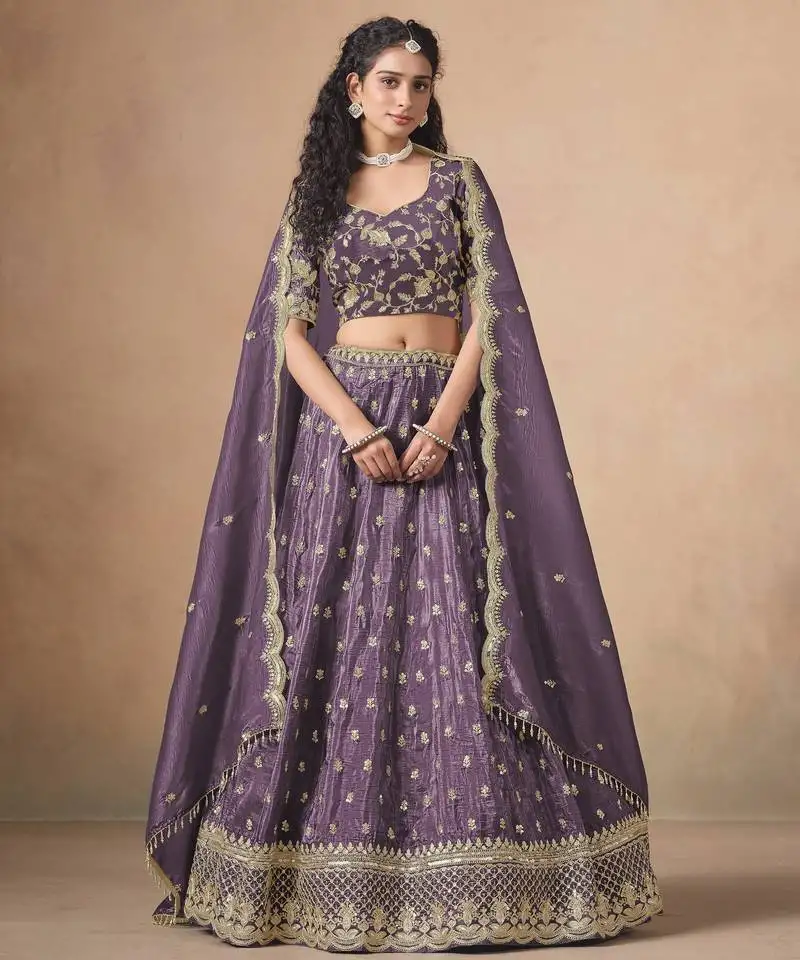 Lavender designer sequin embroidered organza lehenga choli with dupatta party wear :: wedding wear