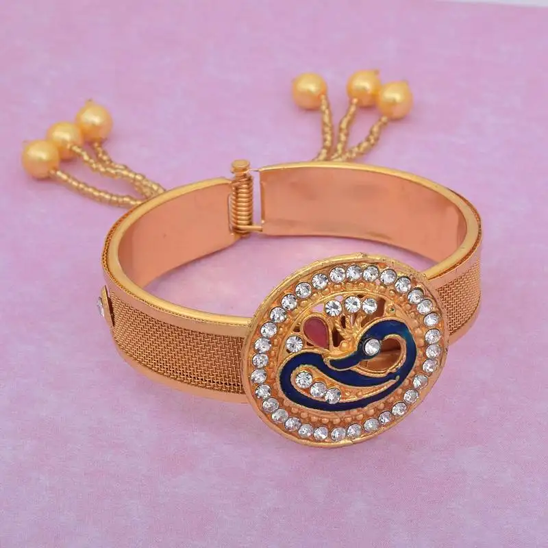 Gold plated american diamond peacock design meenakari kada women traditional