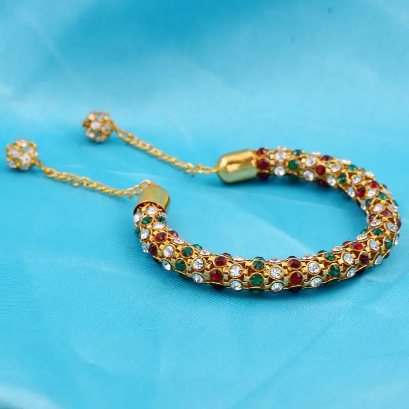 Gold plated brass colourful cz free size kada bangle fashion stylish