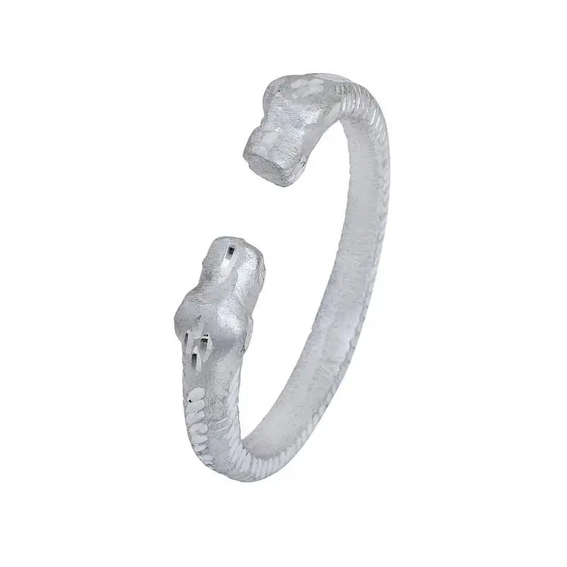 Silver plated stainless steel hand-carving square shape free size tiger head kada