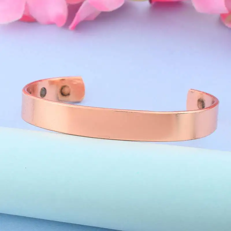 Pure copper magnetic ends flat patta free size adjustable health benificial cuff kada