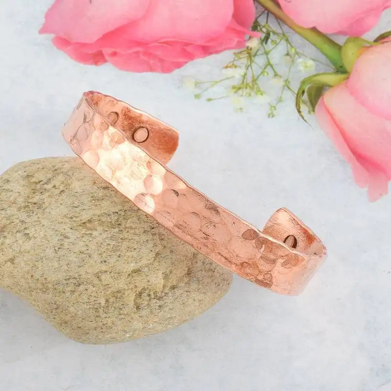 Pure copper magnetic ends pimpled texture free size adjustable health benificial cuff kada