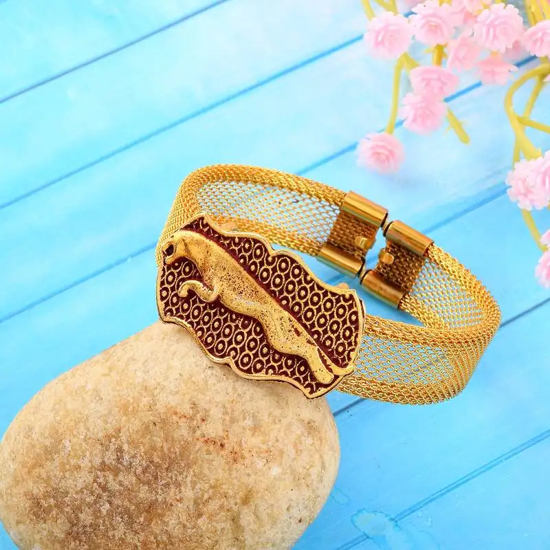Brass goldplated running jaguar tiger adjustable kada cuff bracelet trending