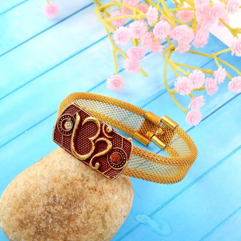 Brass antique gold om adjustable kada cuff bracelet