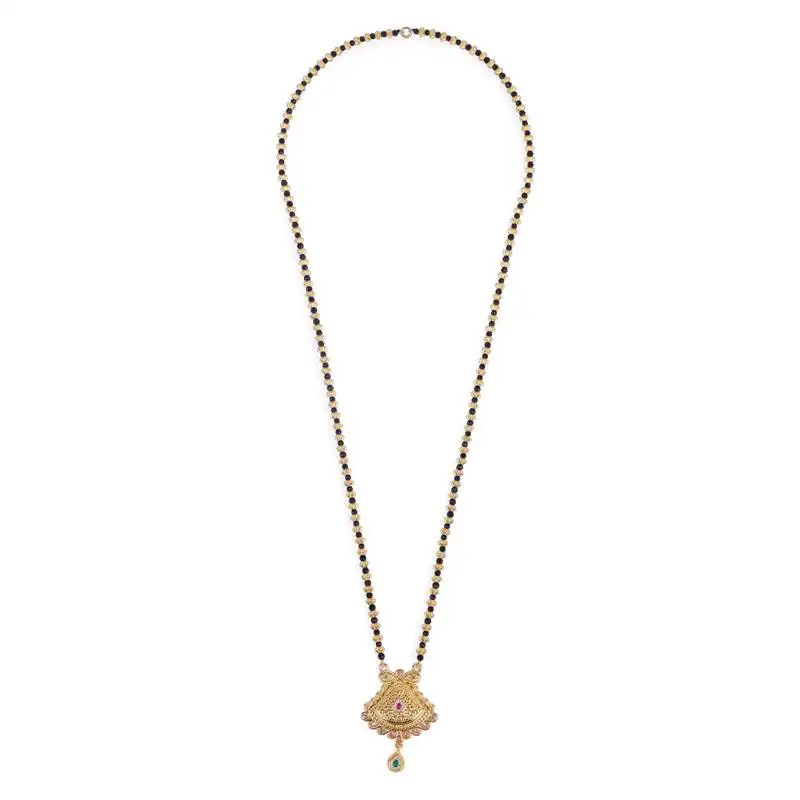 Traditional oval golden balls gold plated long bead chain mangalsutra for women