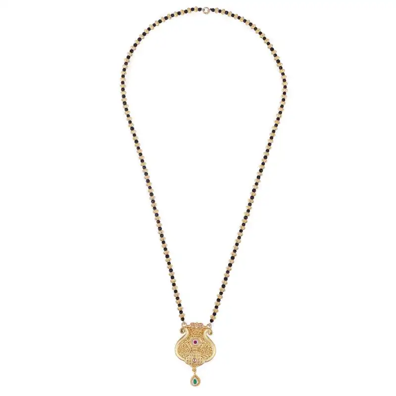 Traditional oval and kalash shape golden balls gold plated long bead chain mangalsutra for women