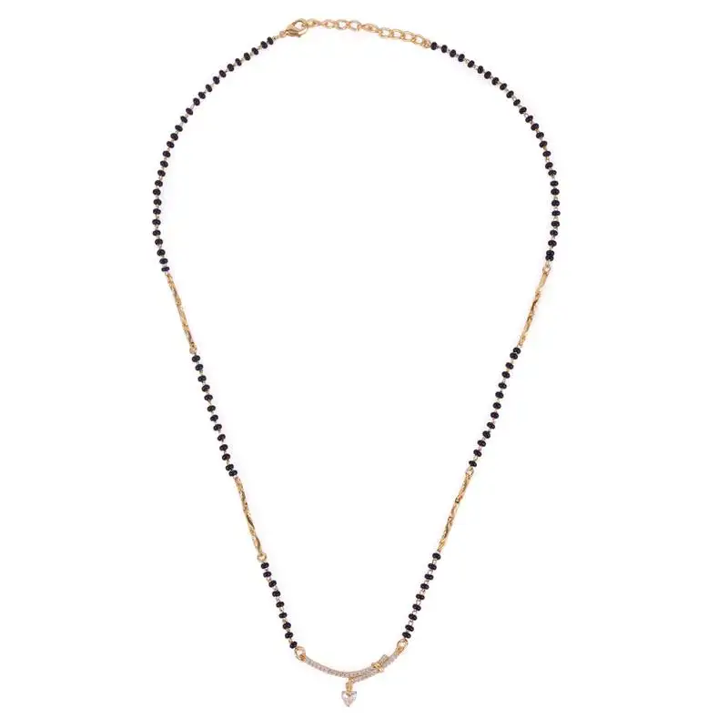 Traditional heart shape cz studded gold plated adjustable chain mangalsutra for women