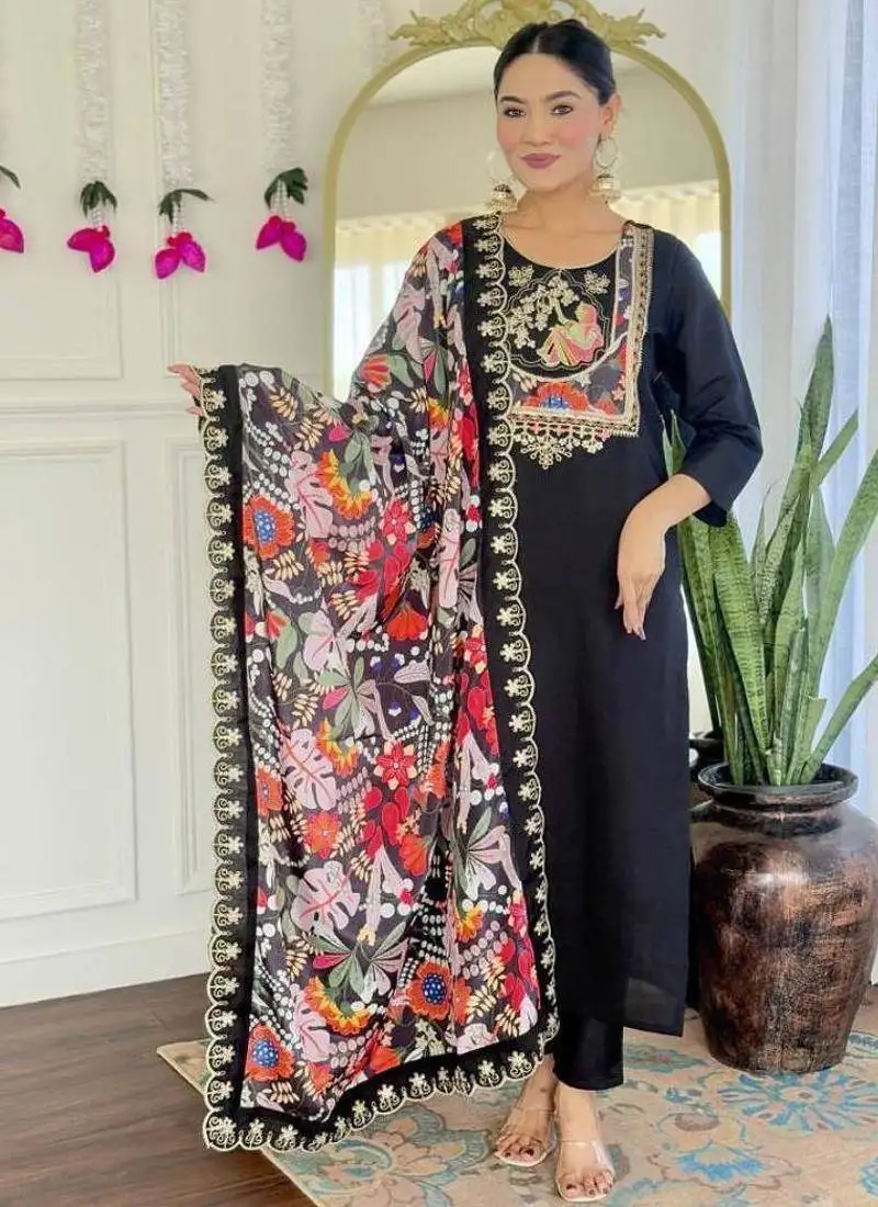 Black kurta set with dupatta stitched