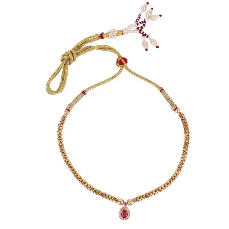 Traditional oval shape golden balls pink stone gold plated choker necklace for women