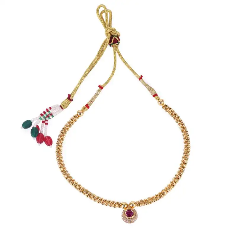 Traditional round shape golden balls pink stone gold plated choker necklace for women