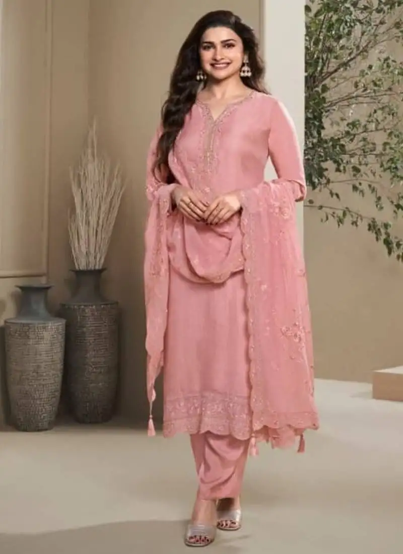 Light pink crape semi stitched wedding suits