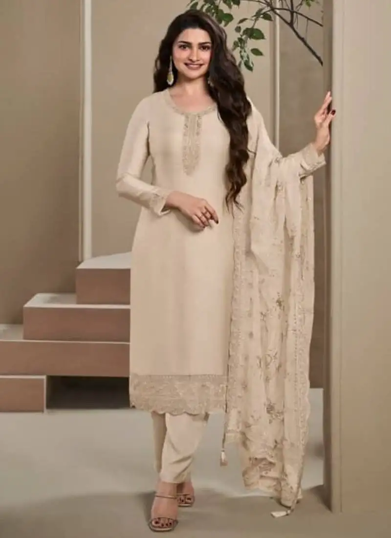 Ivory crape semi stitched wedding suits