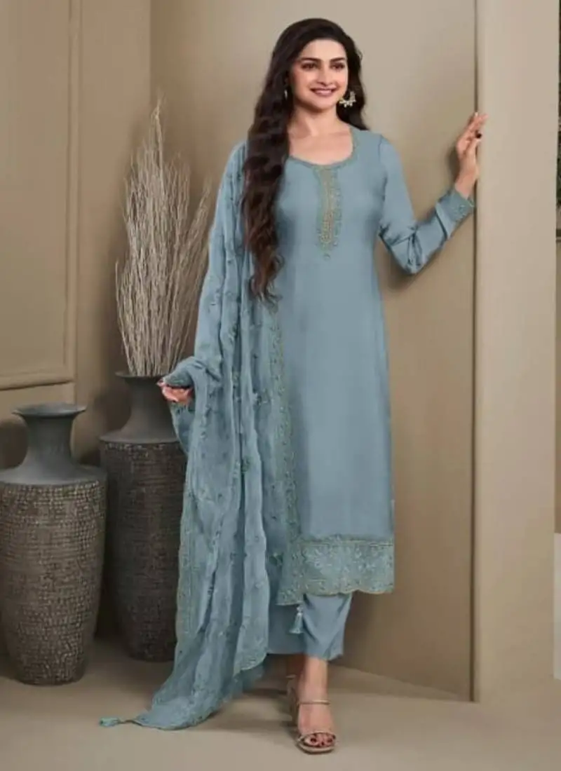 Ivory blue semi stitched wedding suits