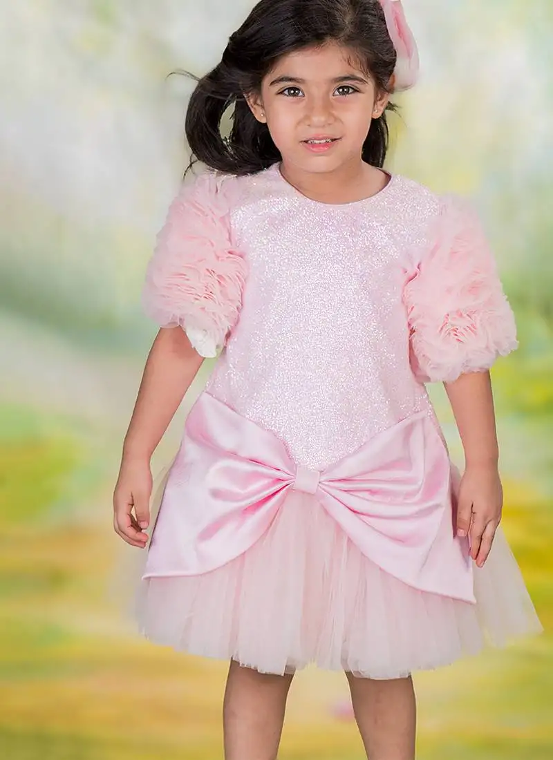 Pink embroidered net dress