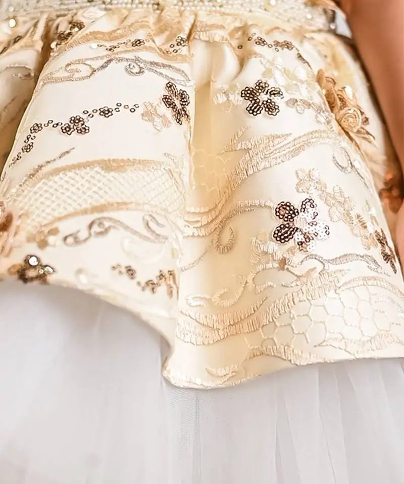 Beige embroidered net dress