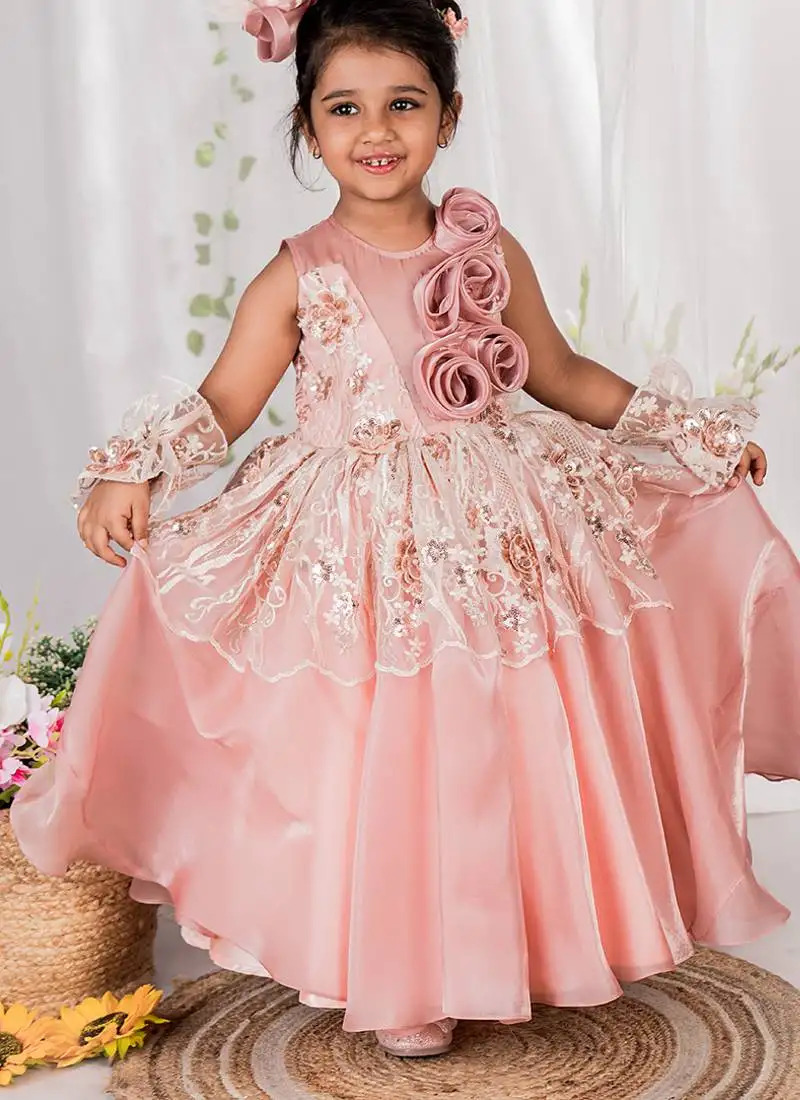 Peach embroidered organza gown