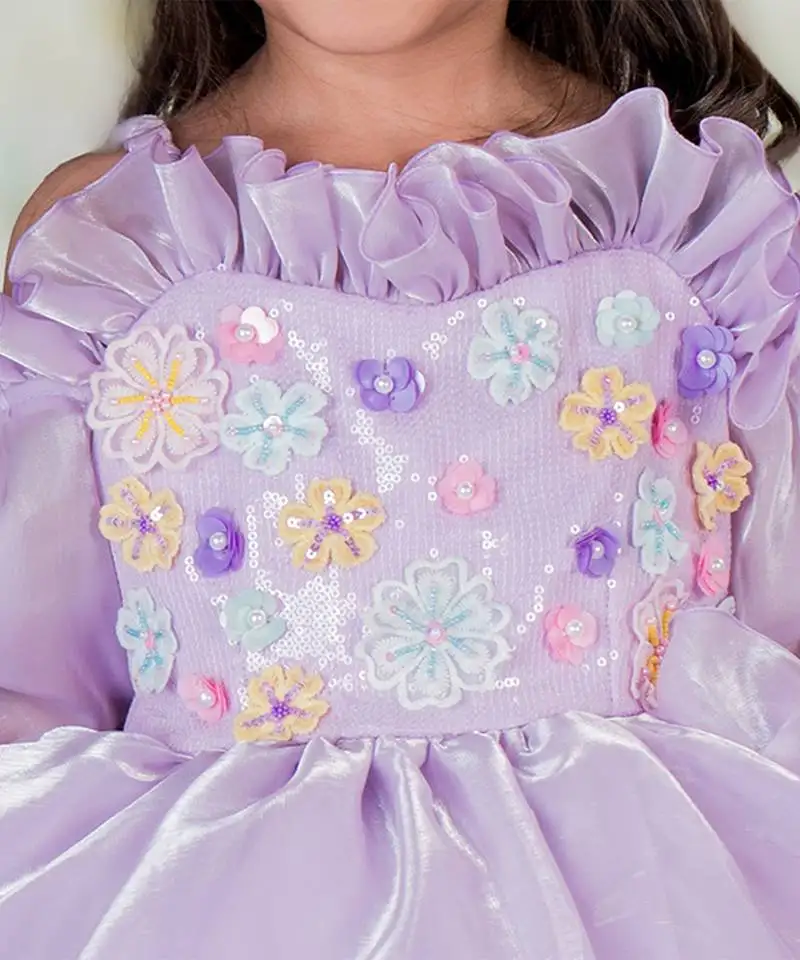 Purple embroidered organza dress