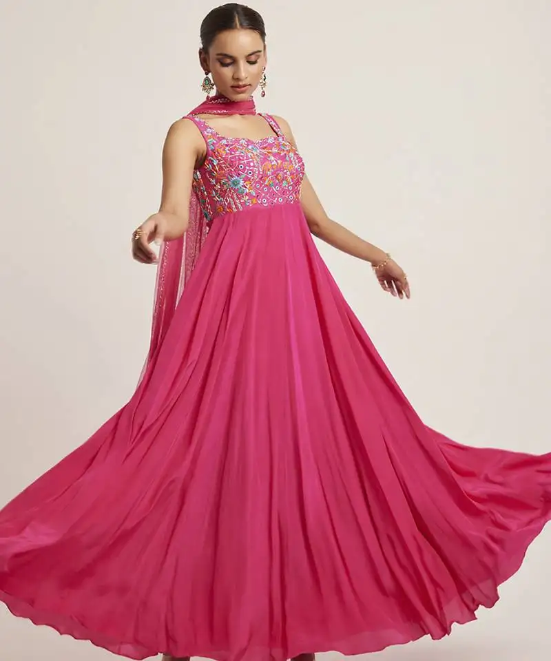 Pink embroidered crepe anarkali