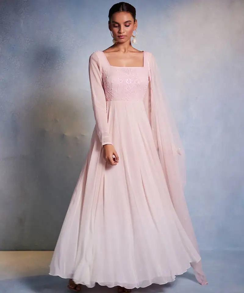 Pink embroidered georgette anarkali