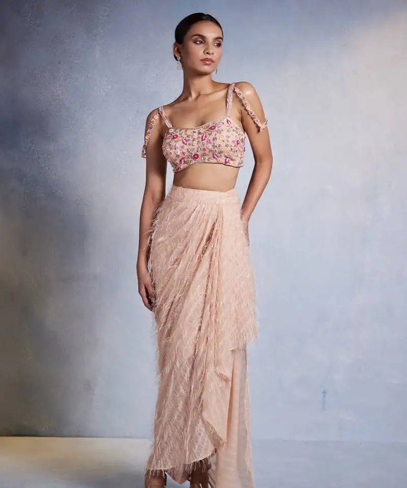 Pink embroidered net co ord set