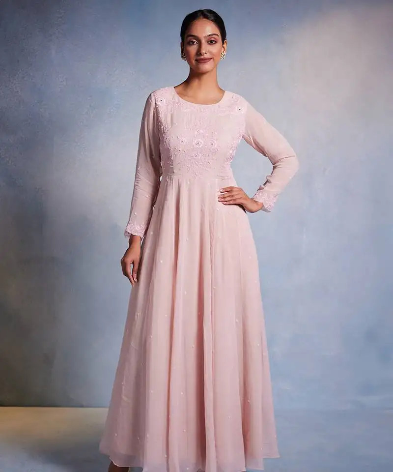 Pink embroidered organza anarkali