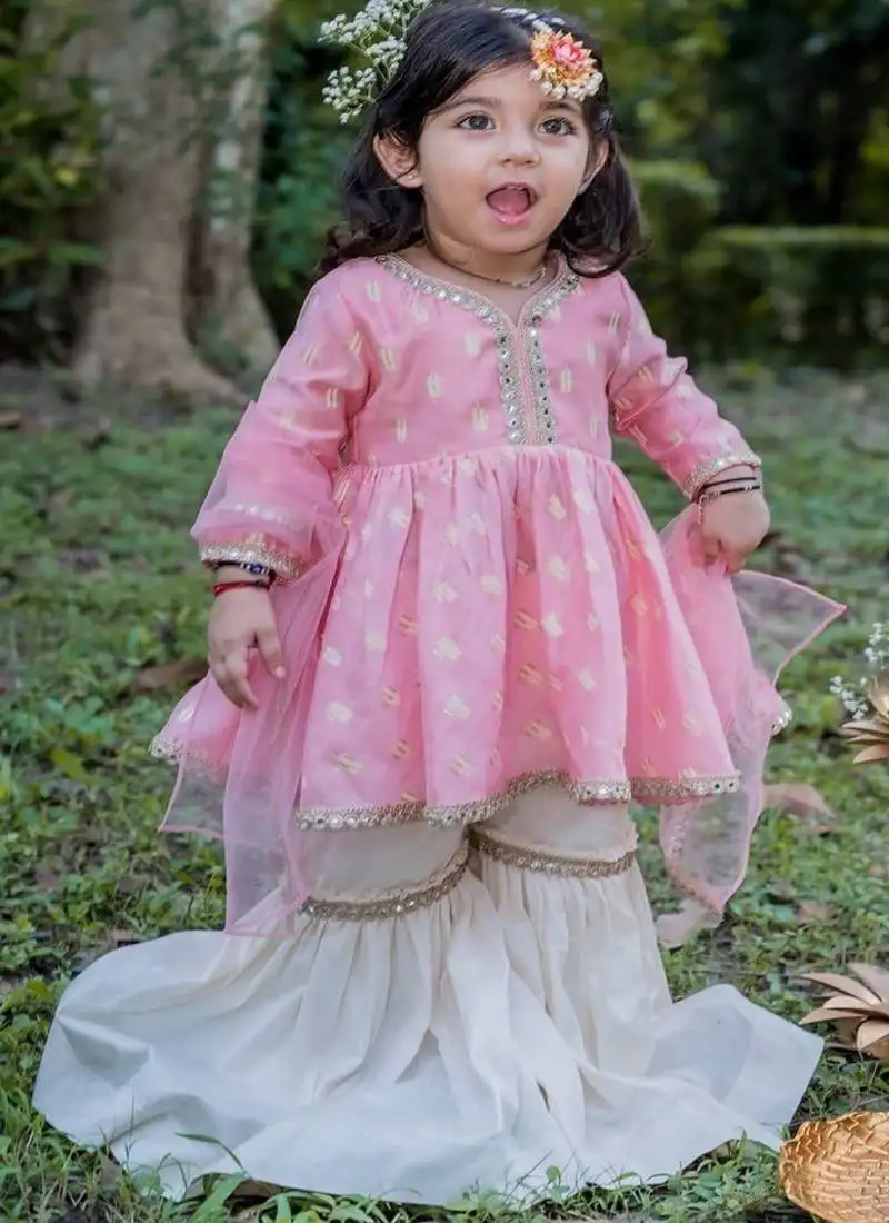 Pink embroidered cotton sharara