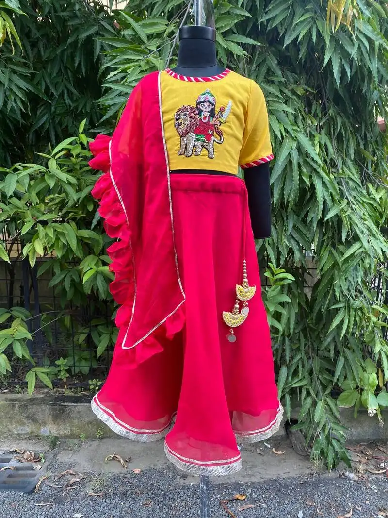 Pink embroidered cotton silk lehenga