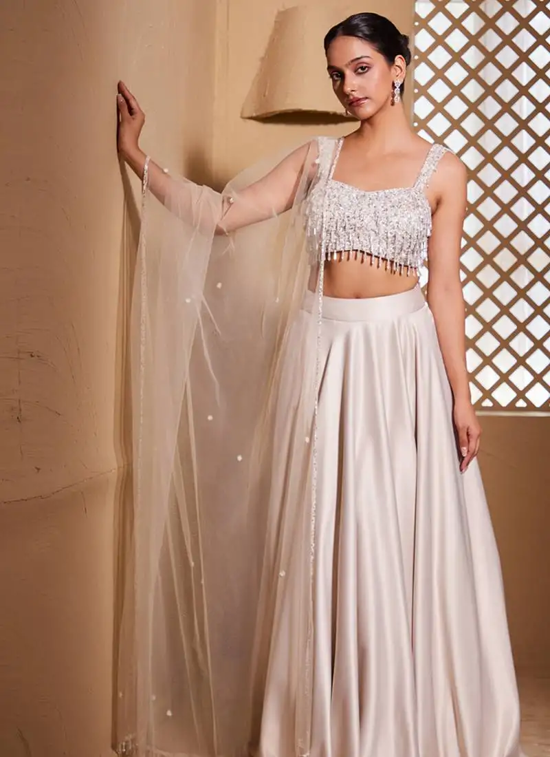 White plain satin lehenga
