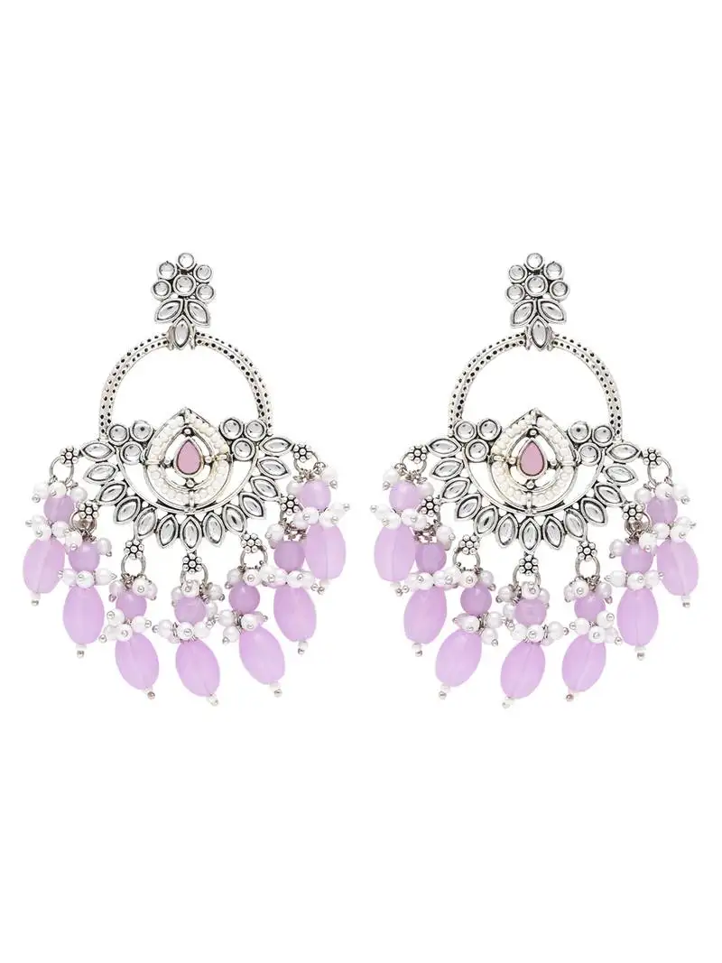 Traditional handcrafted kundan pearl chandbali dangle earrings for women