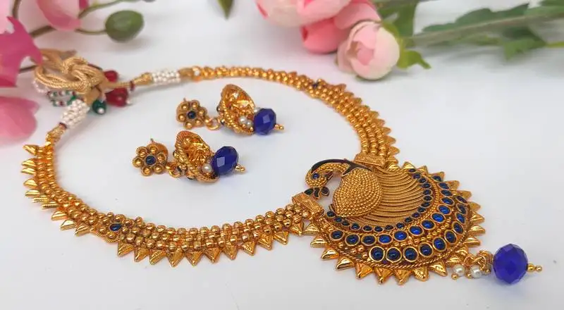 Blue agate peacock temple jewellery