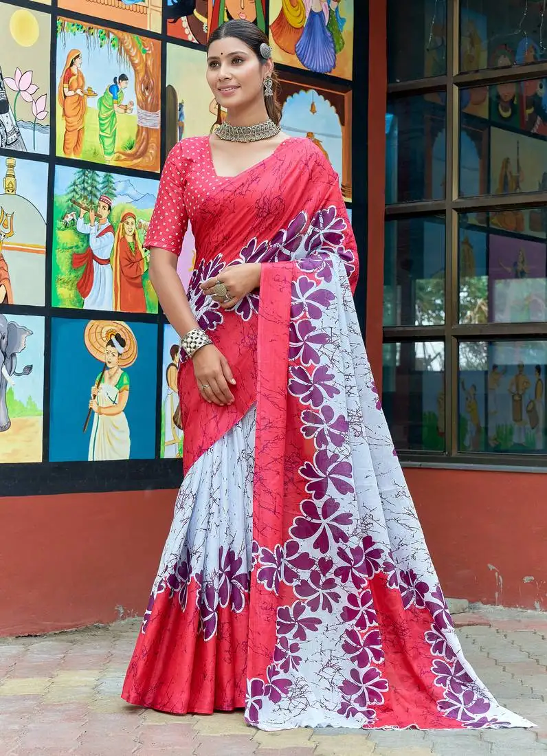 Pink pure bagru fancy hand printed sarees with blouse