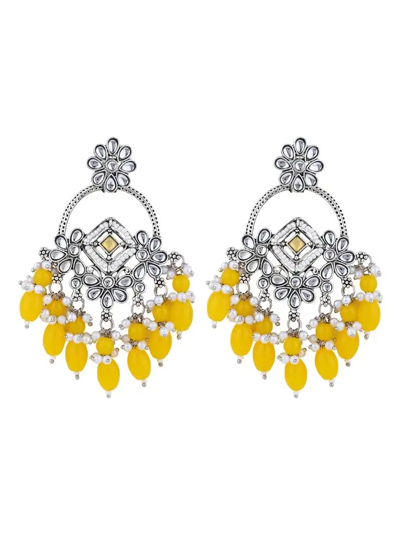 Indian wedding bollywood handcrafted kundan pearl chandbali dangle earrings for women