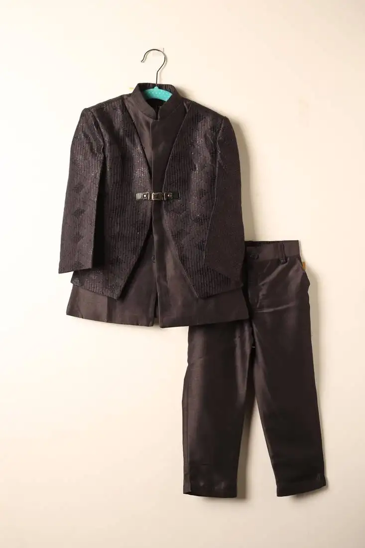 Grey embroidered indo western set for boys