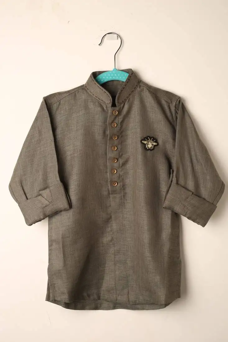 Green linen short kurta for boys