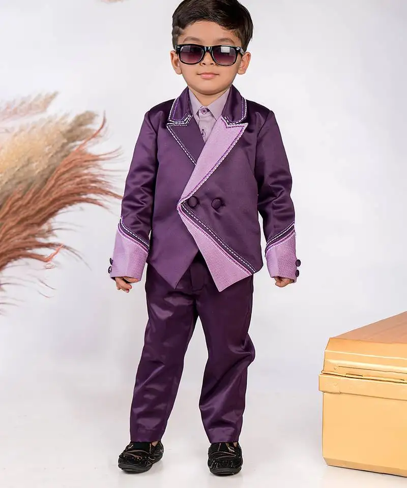 Purple plain satin suit