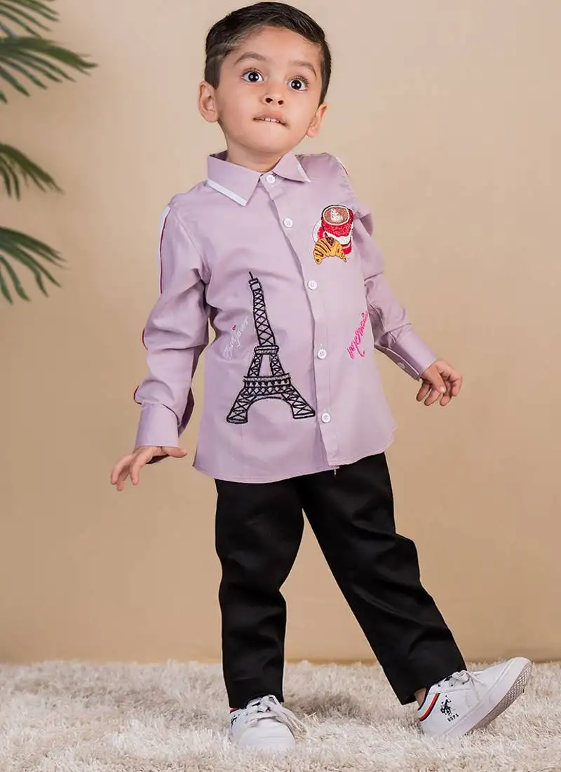 Purple embroidered cotton shirt