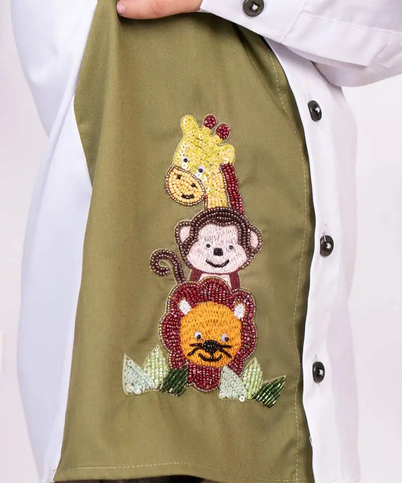 Beige embroidered cotton shirt