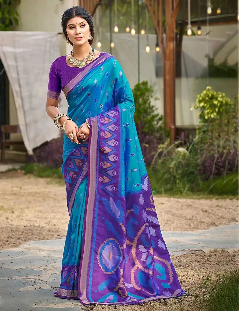 Sangam prints blue  silk woven work traditional saree