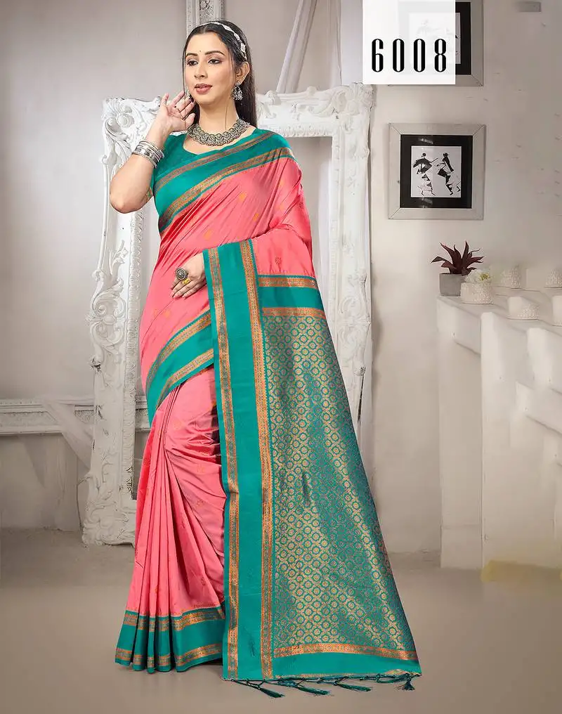 Sangam prints dark peach silk woven work traditional saree