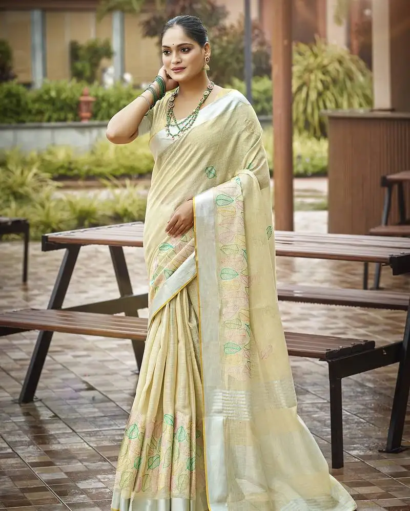 Sangam prints pista green silk woven work traditional saree