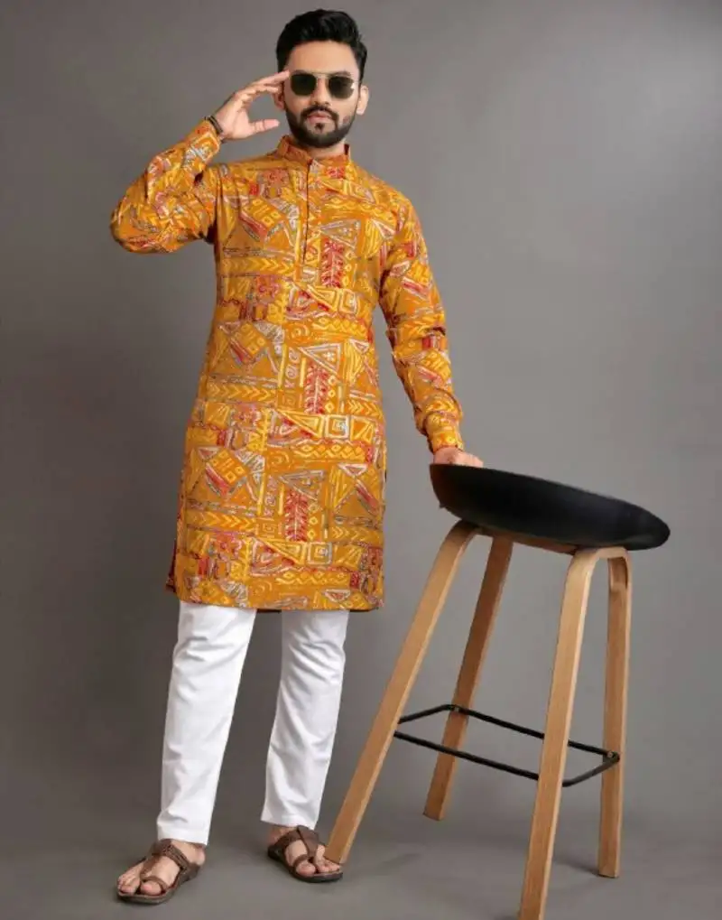 Traditional festive wear motifs men's readymade kurta pyjama