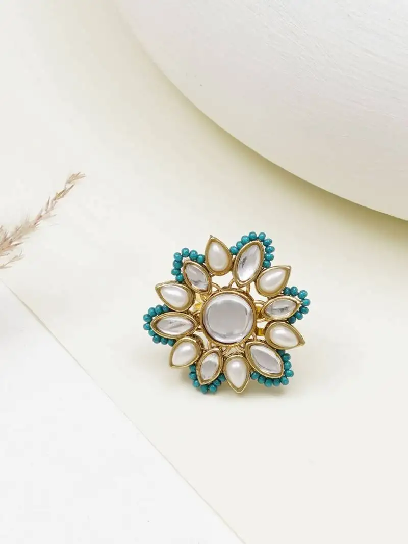 Adjustable kundan cocktail ring