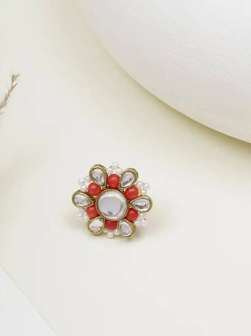 Beaded bloom adjustable ring