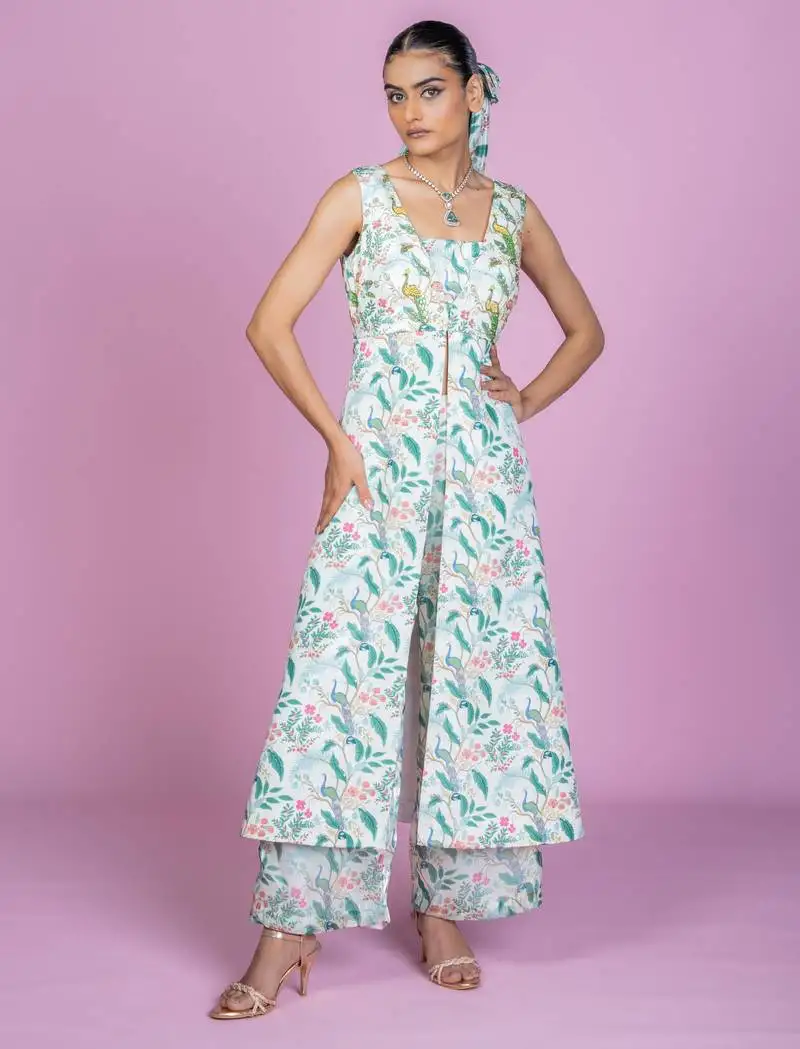 Ivory embroidered floral printart silk readymade straight suits trouser festive-salwar-suits stitched